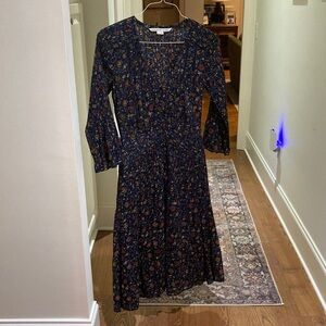 Veronica Beard Navy Floral Long Sleeve Dress